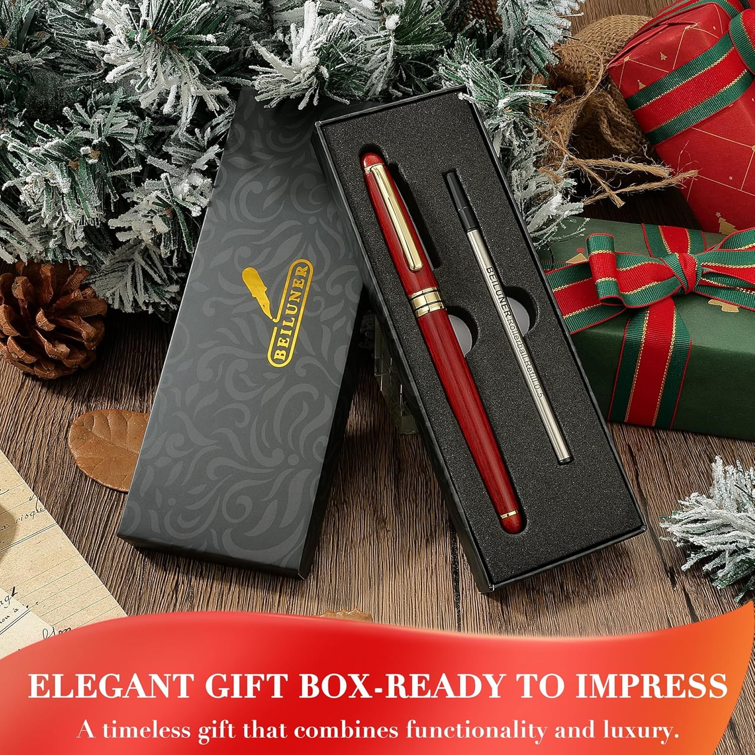 BEILUNER Luxury Wood Ballpoint Pen Writing 1 Count (Pack of 1), Redwood 