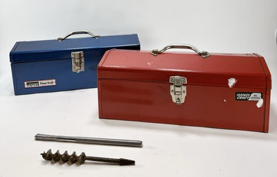 #ad VTG Montgomery Ward Power Kraft Blue amp; Vermont American Blue Tool Box 19”x7”x7” $125.00