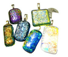 Artisan Made Handmade Dichroic Fused Glass Pendant WYSIWYG Set of 6 DP20
