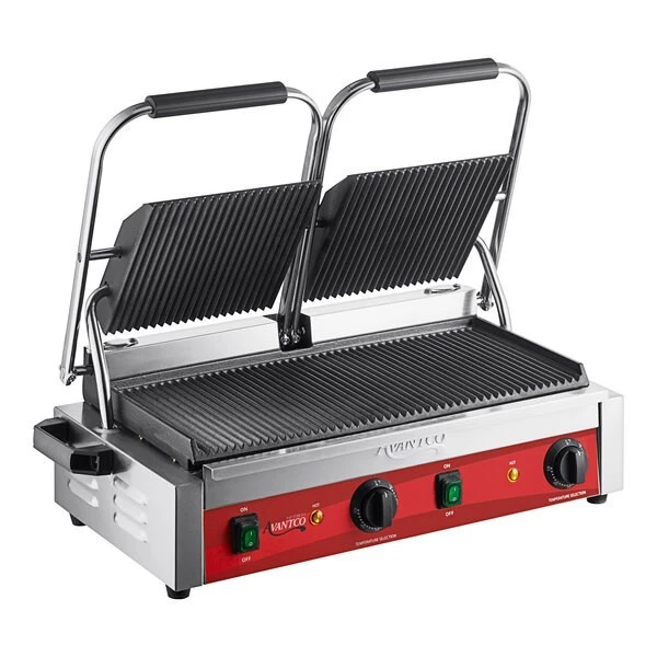 Avantco PG400 Commercial Dual Panini Sandwich Grill with Grooved Plates - 120V
Opens in a new window