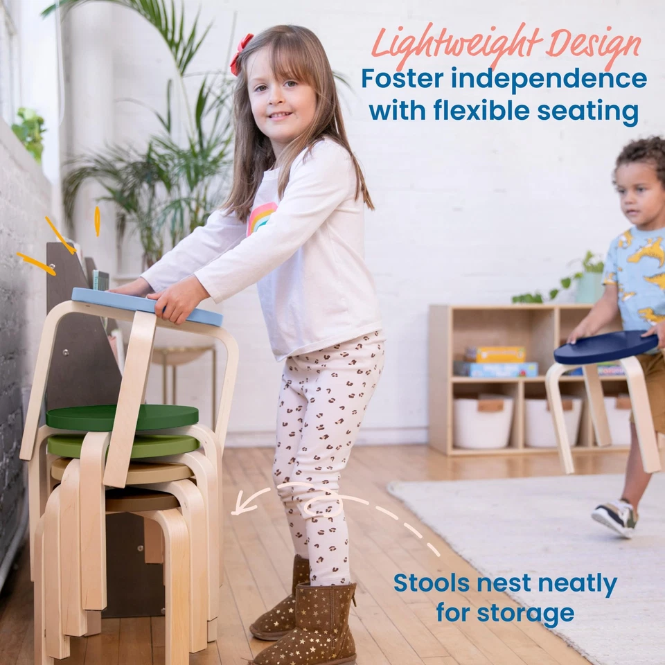 Bentwood Stackable Stools, Classroom Furniture, Earthtone, 6-Piece - Image 3 of 4