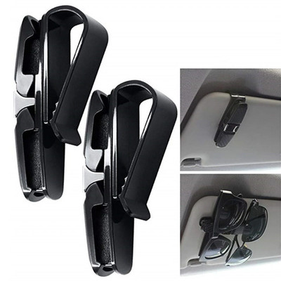 2Pack Universal Car Sun Visor Glasses Clip Carbon Fibre Sunglasses Cards Holder