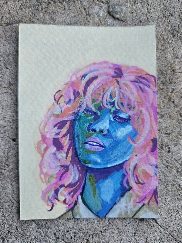 ACEO Original Woman Portrait Acrylic Painting "Trypan" by Marsisfine_