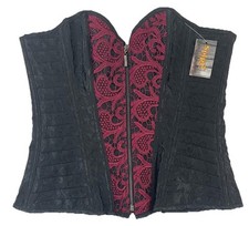NWT Spirit Woman's Black Burgundy Lg Gothic Lace Corset Bustier Lace Up Zip