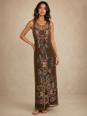 Johnny Was BIYA Gilda Mesh Embroidered Maxi Dress NWT Boho Festival Size S