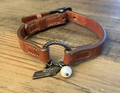 Retired James Avery Brown Changeable Leather Charm Bracelet 9” Tennessee Charm