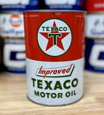 Vintage NOS Texaco Improved Motor Oil Can Quart FULL