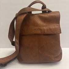 American Leather Co Brown Liberty Floral Tooled Backpack