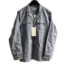 Ike Behar Shirt Shacket Mens M Blue Linen Blend Button Down Jacket Preppy Casual