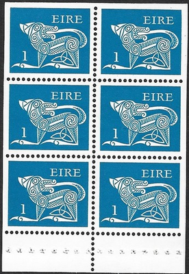 #ad 1971 75 Ireland Sg 288ca 1d blue Booklet Pane of 6 MNH GBP 1.47