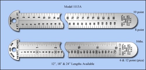 GEI 18" Pica Pole Printers Graphic Arts Stainless Steel Hook Ruler #1113A-18 USA