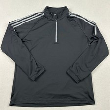 Adidas Sweater Men Large Black Solid 1/4 Zip Golf Pullover 3 Stripe Collar L
