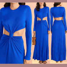 NEW $260 FARM RIO [ XL ] Knotted Cutout Long Sleeve Dress in Blue #Q878