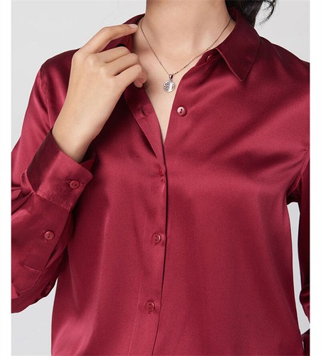 Business Attire Real Mulberry Silk Dress Shirts Long Sleeve Blouse Business Tops - Bild 49 von 67