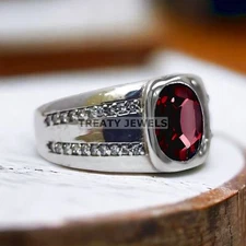 Garnet Cushion Cut Gemstone With 925 Sterling Silver Ring For Men's #650