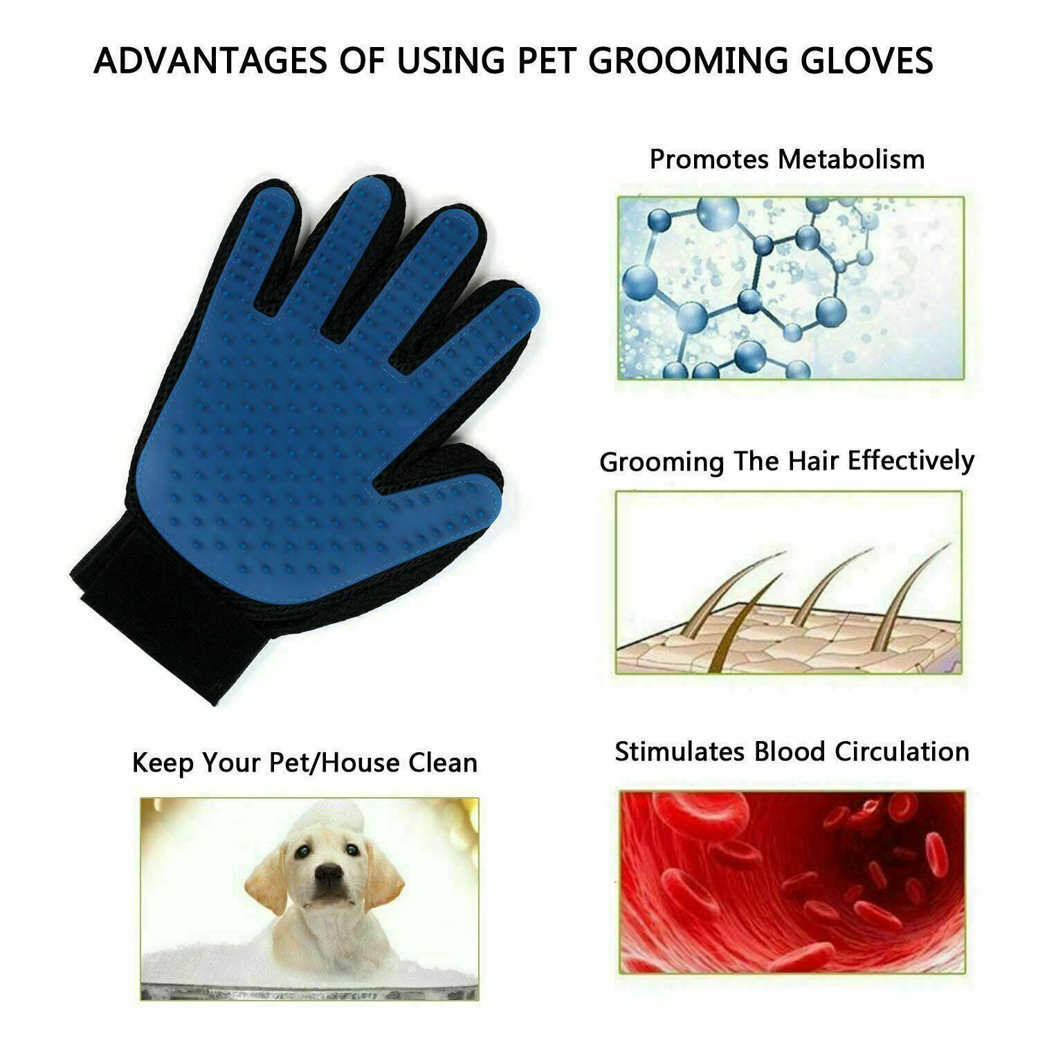 Pet Hair Remover Glove Brush Dog Cat Grooming Massage Soft Bath