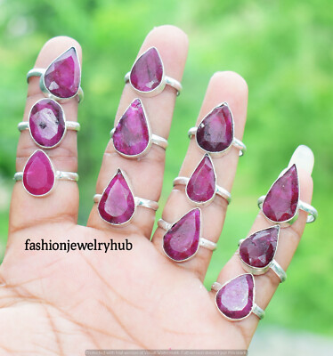 Simulated Ruby Gemstone Ring 5pcs Wholesale Lot 925 Silver Plated Ethnic Rings