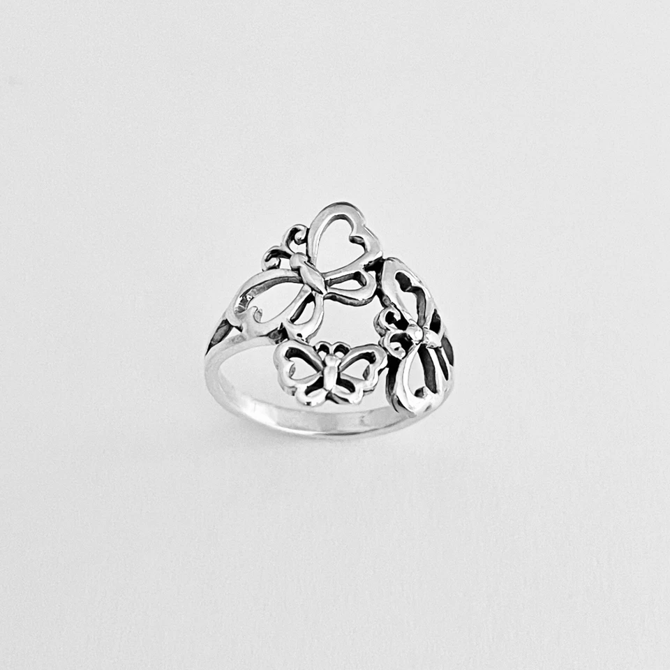 Anillo de tres mariposas de ley, anillos de plata, anillo de insectos, mariposas Foto 4 de 4