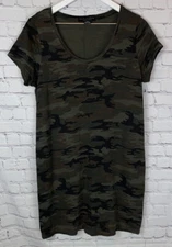 SOCIAL STANDARD by SANCTUARY Womens' Green Camo Short Sleeve Shirt Dress Medium