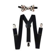 New Black Suspenders Bow Tie Matching Burgundy Plaid Sets USA SELLER