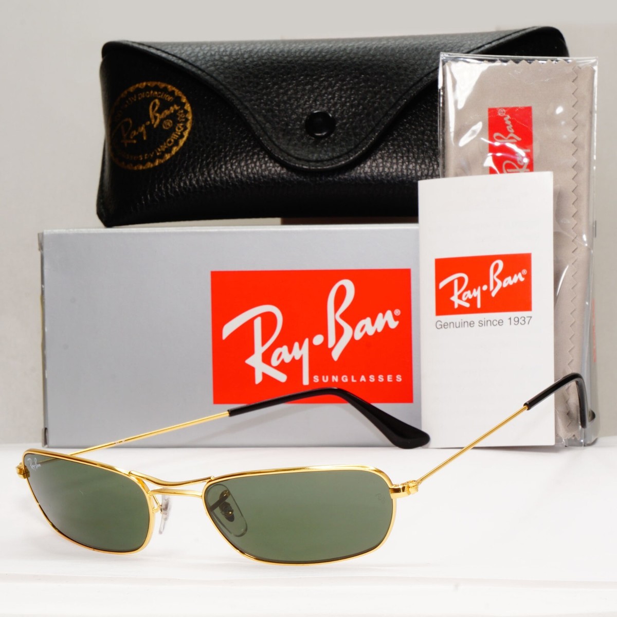 Ray-Ban Sunglasses Year 2009 Slim Sleek Rectangle Gold Green RB