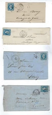 Four France 1862-1868 Covers, Amiems, Avallon, Mitry-Mory, Chateau Thierry