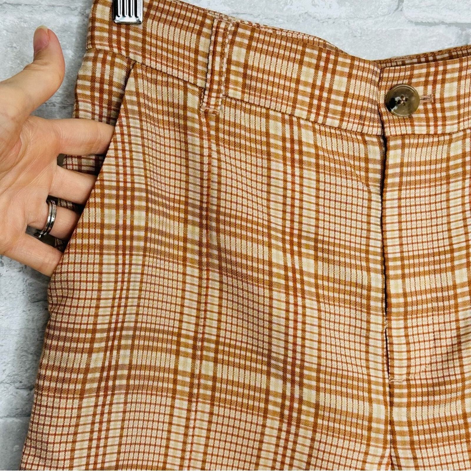 ALTRA & Other Stories Pantaloni crop a quadri gamba larga taglia US 4 euro 36 beige arancione check