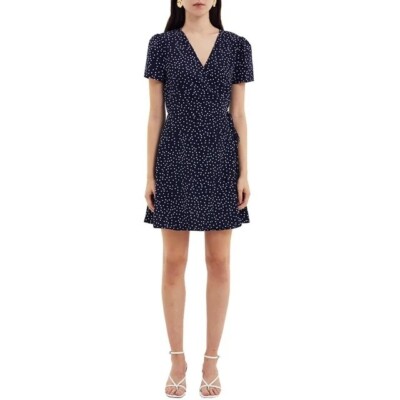 NWT Cooper St Printed Short Sleeve Wrap Mini Dress Navy Polka Dots Size  Small S | eBay