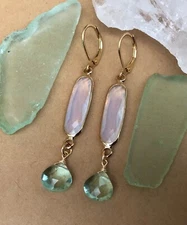 NEW Opalite Aquamarine gold plated Sundance charm drop earrings Artisan Jewelry