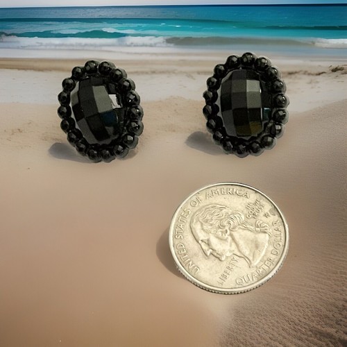Antique Victorian Edwardian Faceted Black Vauxhall Glass Mourning Earrings