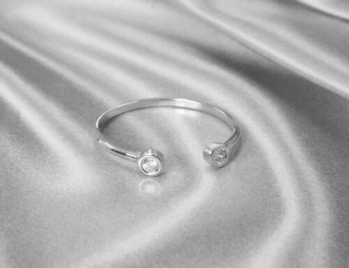 Bezel Set Two Diamond Open Ring in 18k Solid Gold / Diamond Cuff Ring - Picture 2 of 9