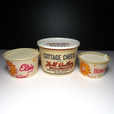 Vintage Elsie Borden Dairy Ice Cream Cups Hall Brothers Cottage Cheese Container