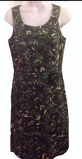 Ann Taylor LOFT Blue Green Sheath Dress Floral Zip Back Cotton/spandex Size 4