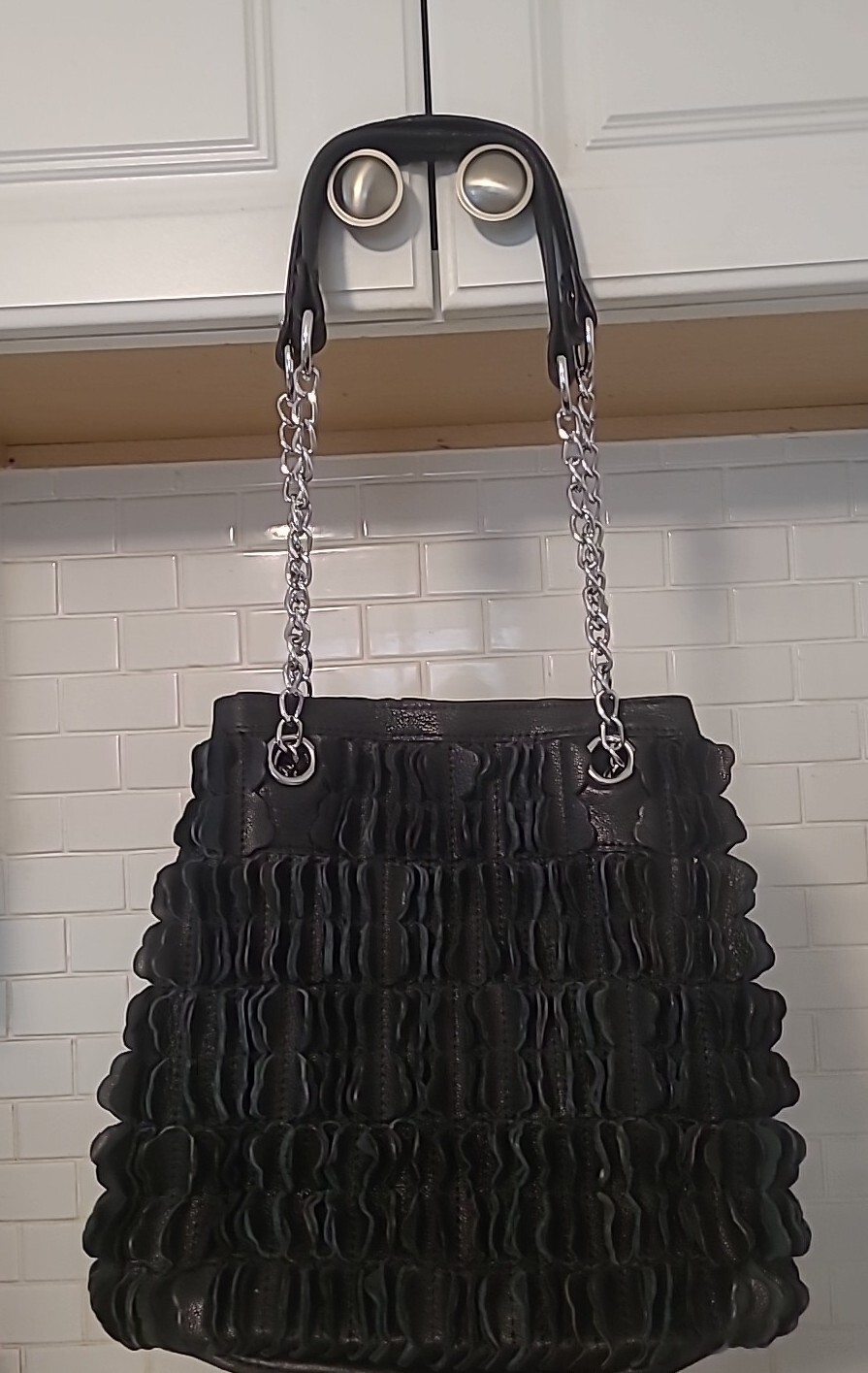 Ameri Leather Black Leather Scallop Shoulder Bag … - image 2