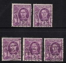 AUSTRALIA 1944   2d BRIGHT PURPLE KING GEORGE VI  STAMPS X (5)  VFU.
