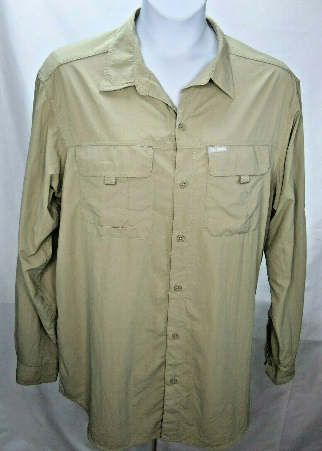 Men's Columbia Omni Shade Shirt Sz XL Tan Vented Fishing Hiking Lg Sleeve