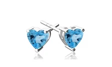 925 Sterling Silver Blue Topaz Heart CZ Shaped Stud Earrings 5MM Cubic Zirconia