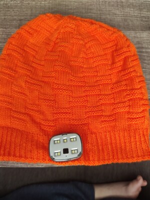 Orange Beanie With Rechargable Light With Flasher Setting
