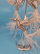 Hummingbird Crystals Christmas Ornament White Silver Feathers Set 3