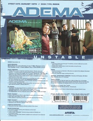 ADEMA Rare VINTAGE 2003 PROMO TRADE AD Poster for Self titled 8.5x11 MINT