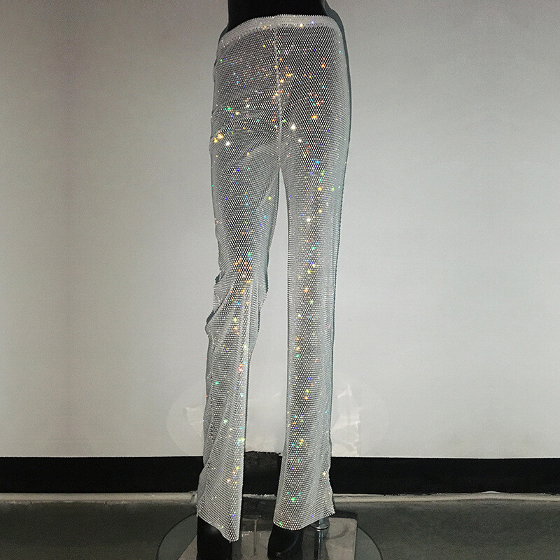 AwayHome Women's Sheer Mesh Sparkly Pants Sequin See Through High