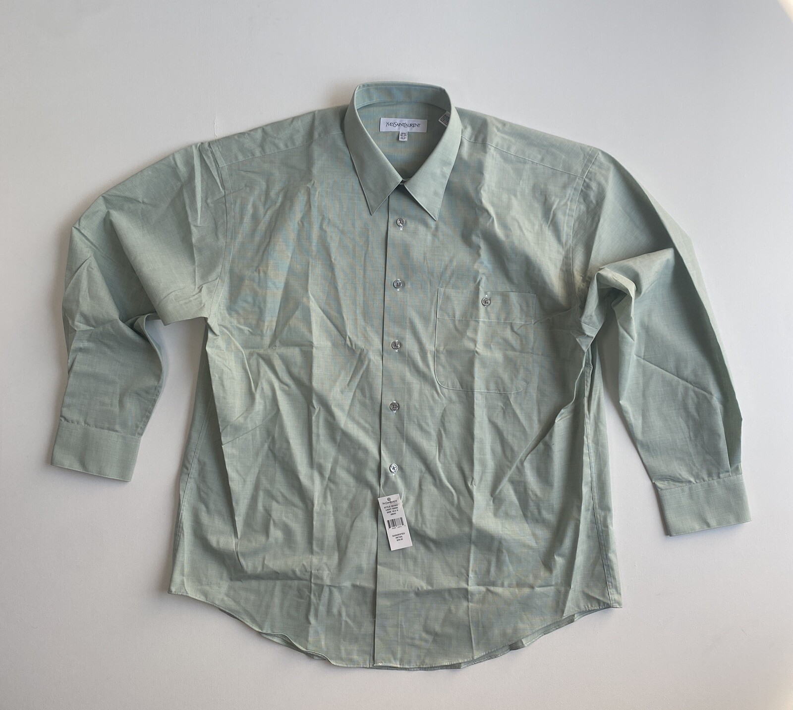 Camicia vintage Yves Saint Laurent verde con bottoni manica lunga nuova con etichetta casual 16 5