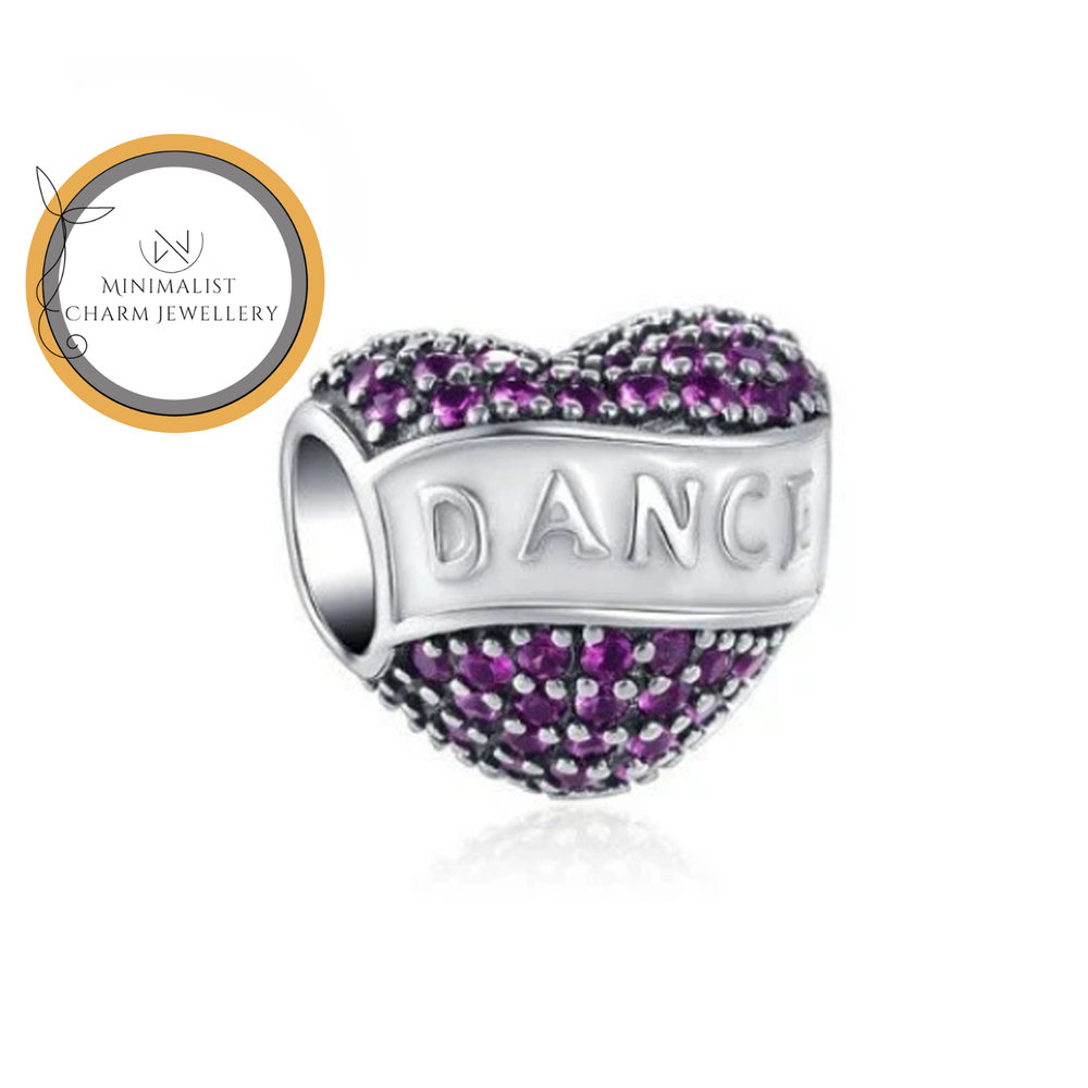Silver Dancer Heart Charm with Purple Accents for Jewelry Making