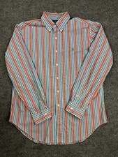 Polo Ralph Lauren Mens L Shirt Multi Stripe Custom Fit Long Sleeve Green Pony