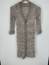 FREE PEOPLE Cardigan Women's Sz M Beige Knit Duster Long Sweater S5