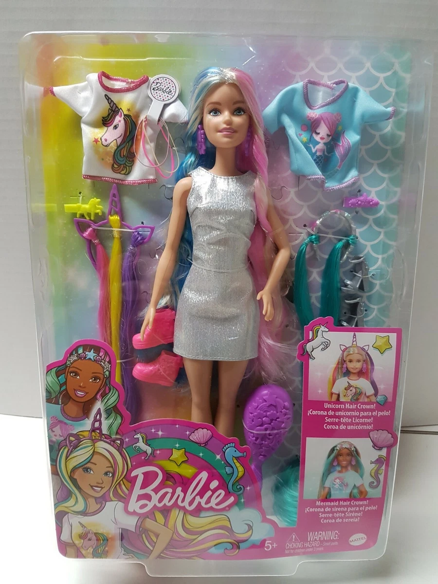 Barbie Fantasy Hair Doll with Mermaid & Unicorn Looks New