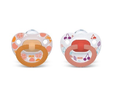 Nuk Baby Girl 2-Pack Orthodontic Pacifiers Clear/Orange Fruit Size 6-18M