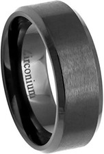 8mm Men's Gun Metal Tone Zirconium Ring Brushed Center Wedding Band Ring