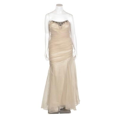 *SALE!* Badgley Mischka Ecru Beaded Organza Long Formal Evening Gown Dress  sz 12 | eBay