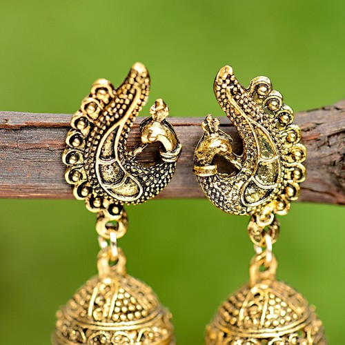 22K Gold Indian Bollywood Party Plated Peacock Wedding Bohemia Earrings Jewelry - Picture 4 of 12